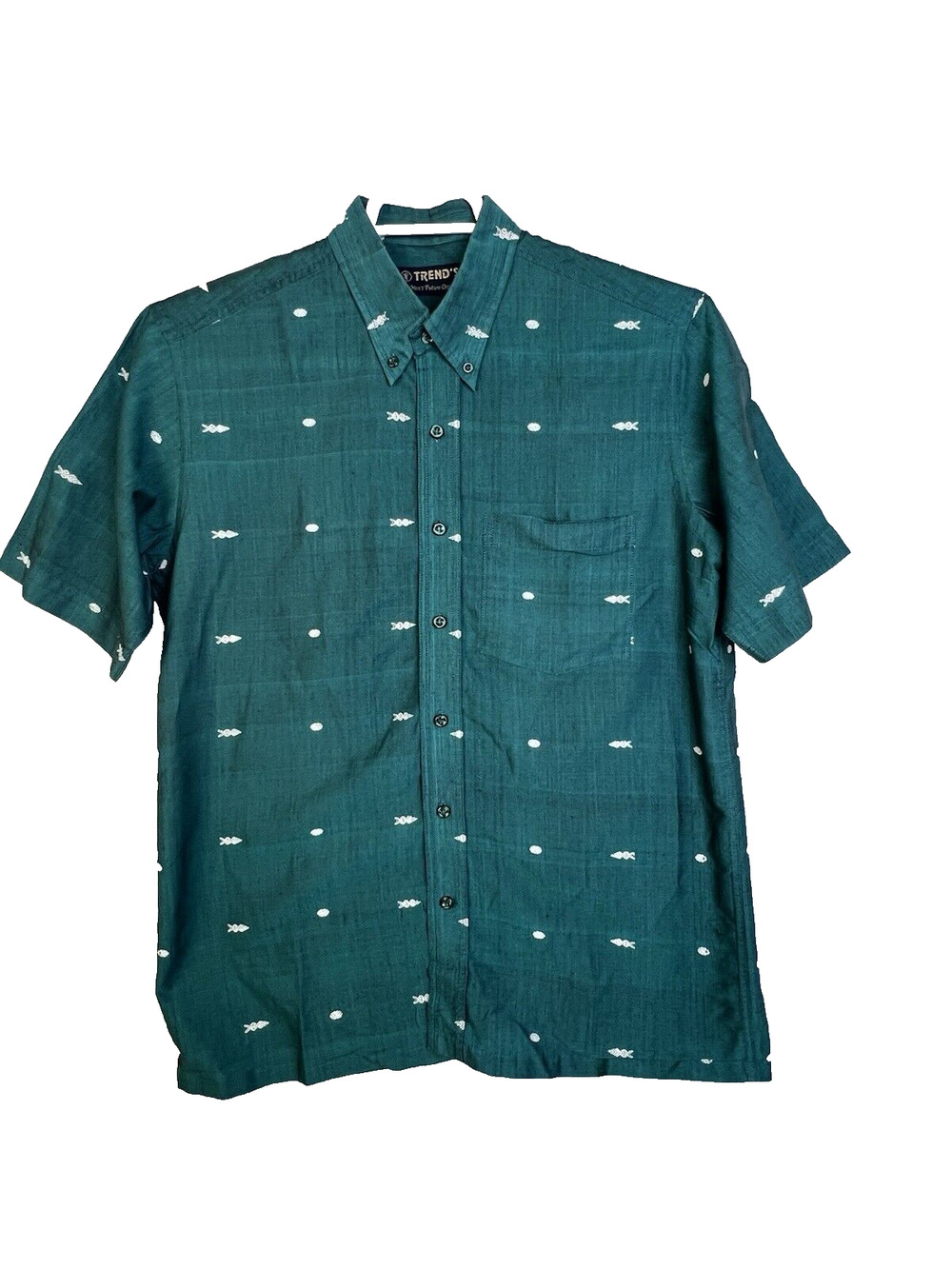 Trend's Button Up Shirt Men's L arge Green Embroidered Casual Work Relaxed